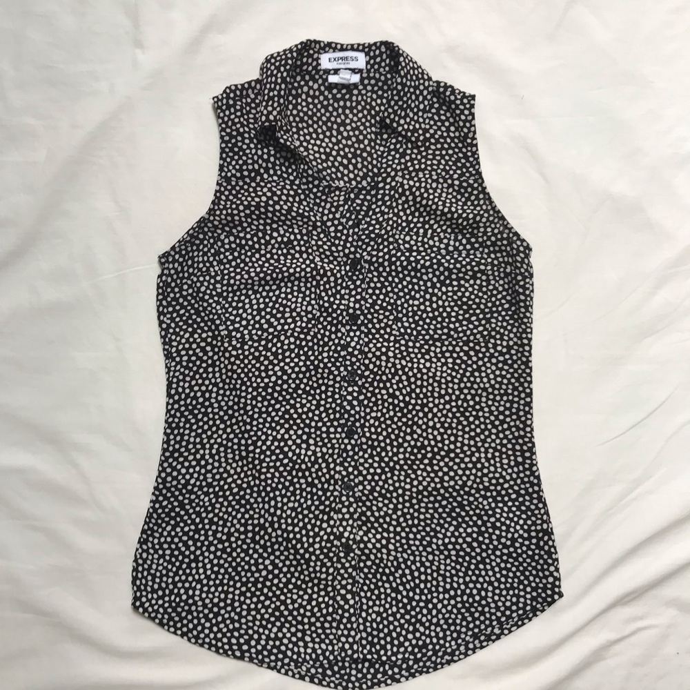 Express Slim Fit Dot Print Sleeveless Portofino Blouse Size XXS - Picture 3 of 5